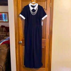 Shelby and Palmer blue and white jumpsuit